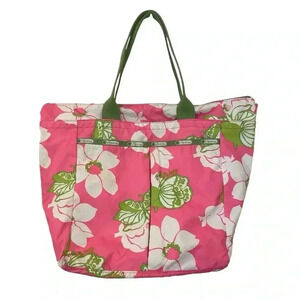 Lesportsac x Lilly Pulitzer Nylon Large Tote Bag Pink Green Floral